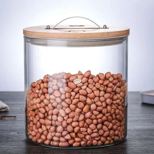 Heavy glass storage with airtight bamboo lid