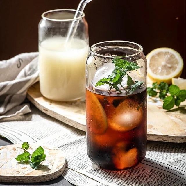 Bamboo lid glass with lid and straw