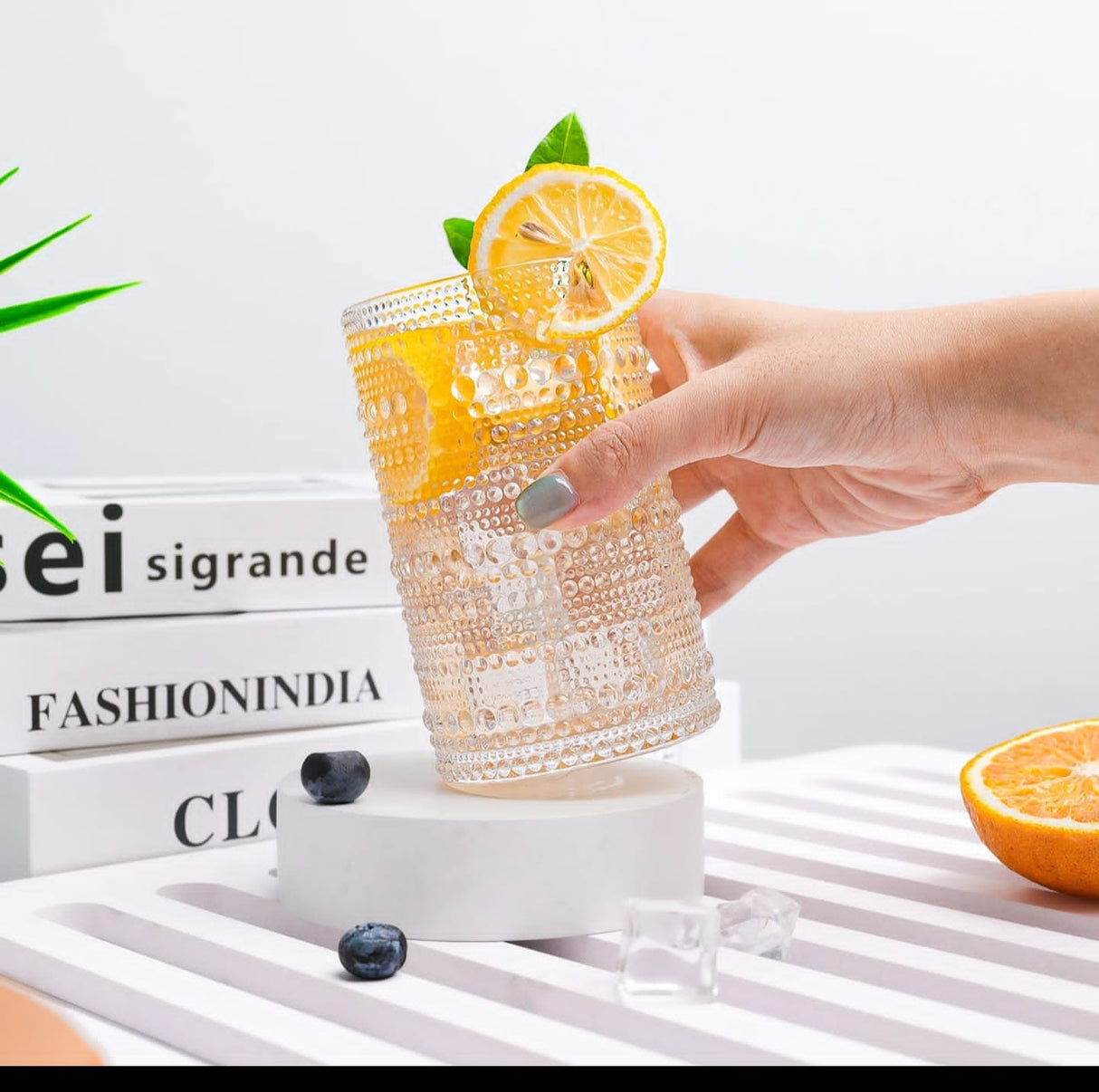 Vintage Embossed Dots pattern transparent Glass