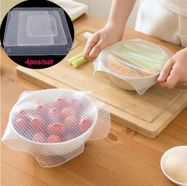 4pcs Reusable Silicone Super Stretch Food Covers
• Flexible & stretchable – Fits various bowl, plate, or container sizes
• Reusable & eco-friendly – A sustainable alternative to plastic wrap
• Airtight seal – Keeps food fresh longer
• Microwave & freezer safe – Heat and cold resistant silicone