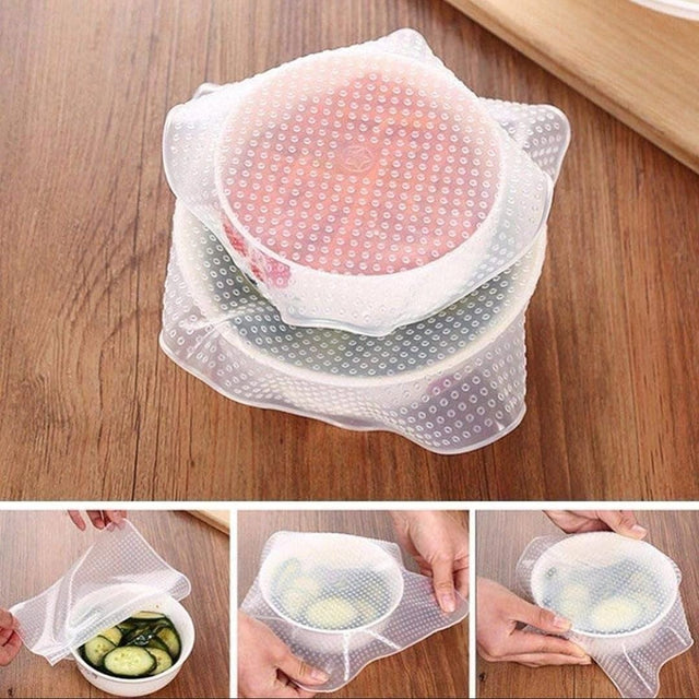 reusable silicon super stretch food cover 4pc