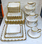 Material: Made from high-quality ceramic, offering strength and durability for everyday use and special occasions.
Design: Square-shaped plates and bowls with a sleek, modern finish that adds elegance to any dining setting.
Detailing: Each piece features a refined gold rim, giving a luxurious and classic appearance.
Set Includes: 6 dinner plates, 6 side plates, 6 soup bowls, 6 dessert bowls, and 6 mugs – ideal for a full table setting.
Color Scheme: Typically comes in white or ivory base to contrast bea