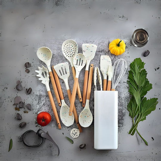 Unique white marble silicone spoon set