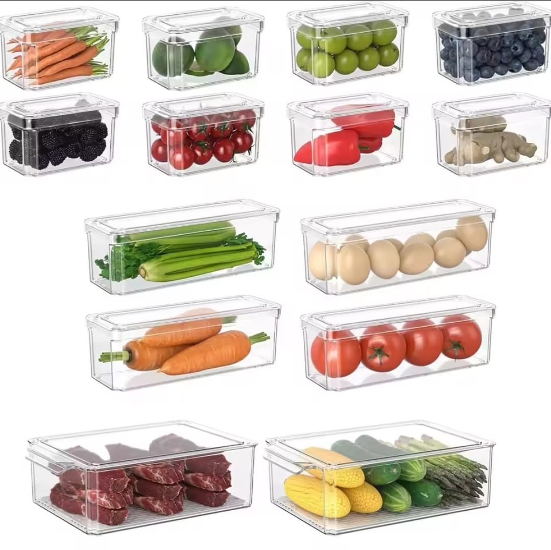 BPA-Free Stackable acrylic Fridge Organizer Bins with Lids 14 pcs