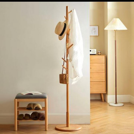 Coat Hanging Stand with 8 Hooks Wooden , for Bedroom, Office, Hotel