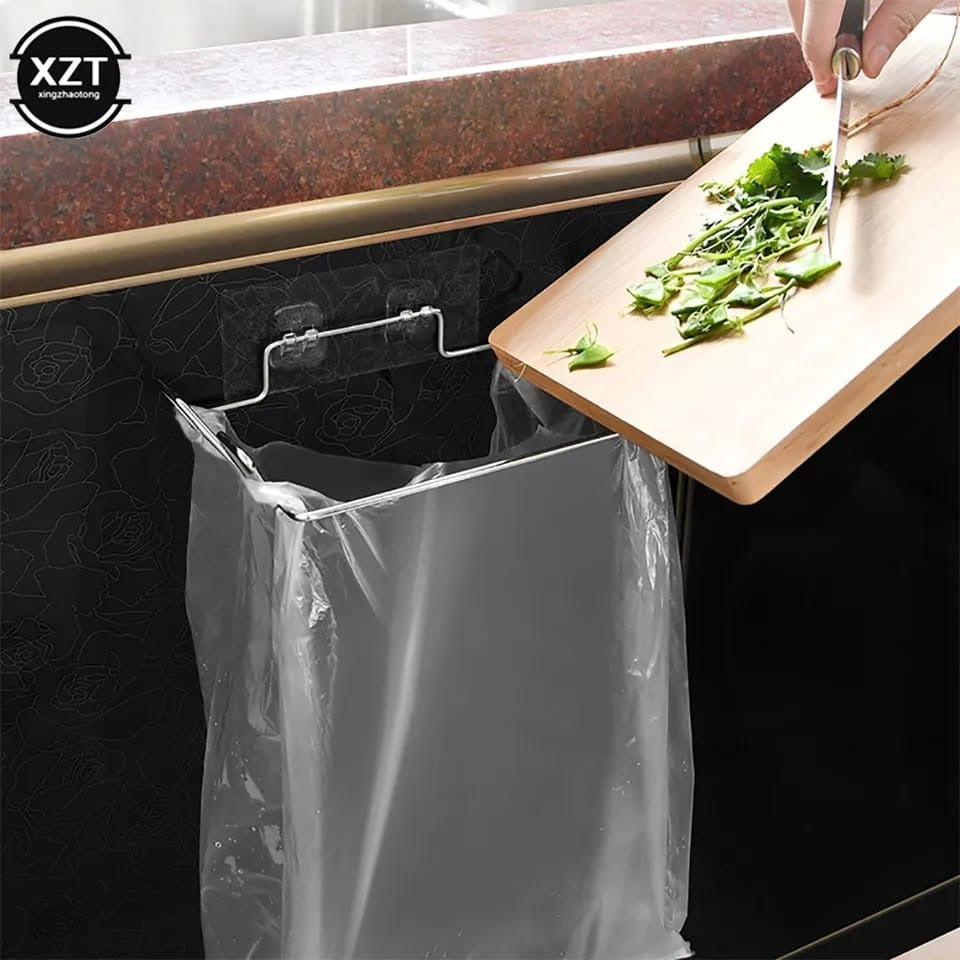 Metallic trash bag hanger