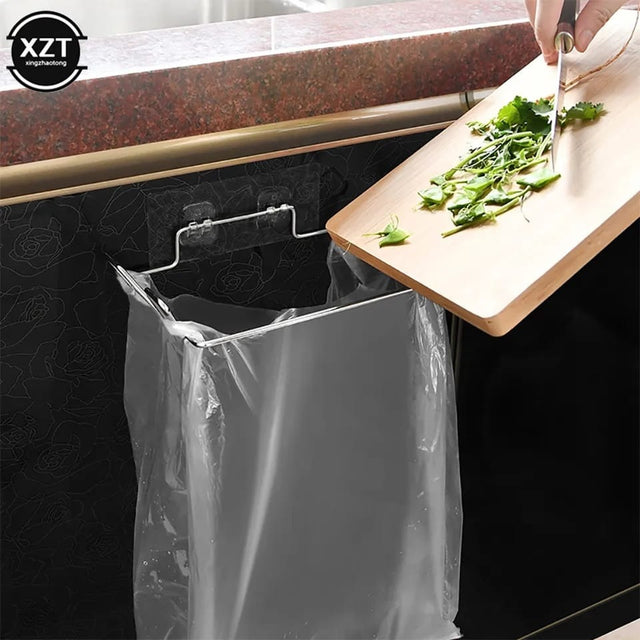 Metallic trash bag hanger