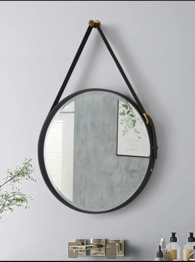 Nordic Wall Hanging Decorative Mirror / Creative Living Room Round Vanity Mirror / Bathroom Mirror with Leather strap