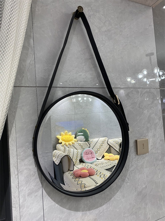 Nordic Wall Hanging Decorative Mirror / Creative Living Room Round Vanity Mirror / Bathroom Mirror with Leather strap