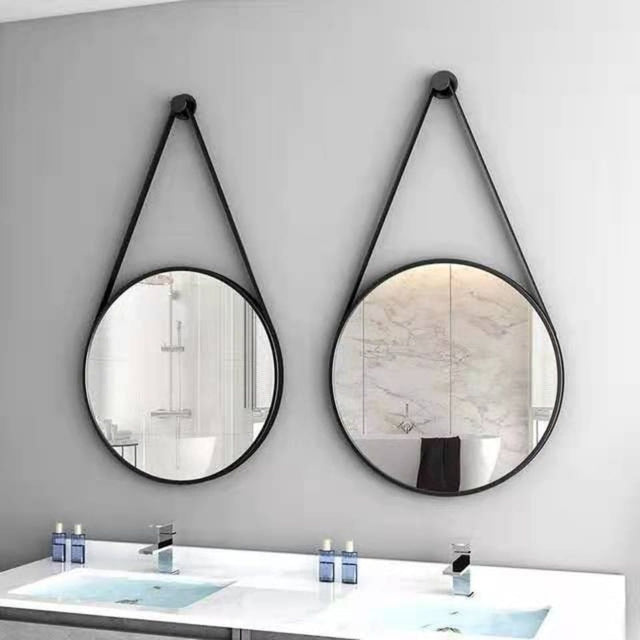 Nordic Wall Hanging Decorative Mirror / Creative Living Room Round Vanity Mirror / Bathroom Mirror with Leather strap