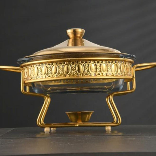 Chaffing dish 1pc Round glass and gold