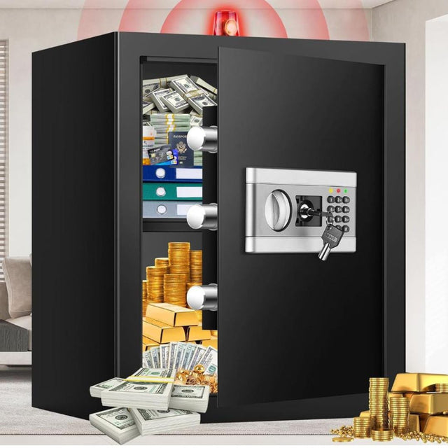 Electronic Storage Boxes with Combination Lock and Spare Keys, Digital Home Security Safe Box for Home Important Documents Valuables