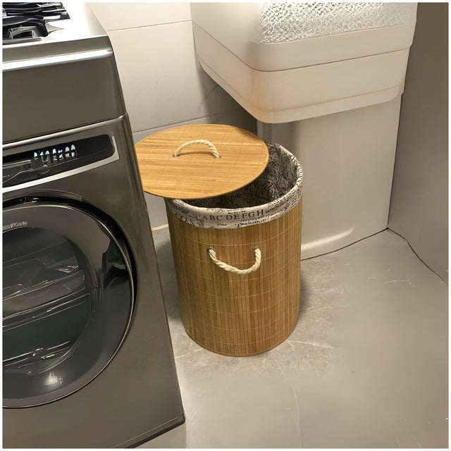 Large eco-friendly bamboo laundry basket round shape-