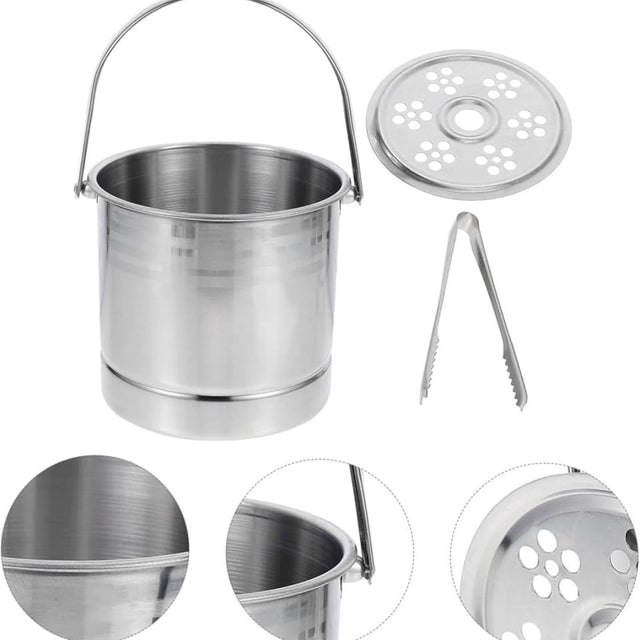 metallic Ice cube bucket with a liquid separator plus tong