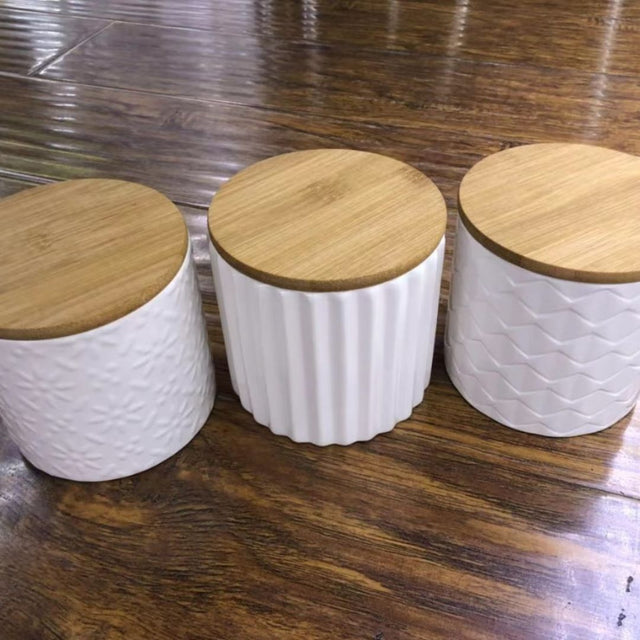 Plain Canisters Set with Bamboo Lid 3pcs