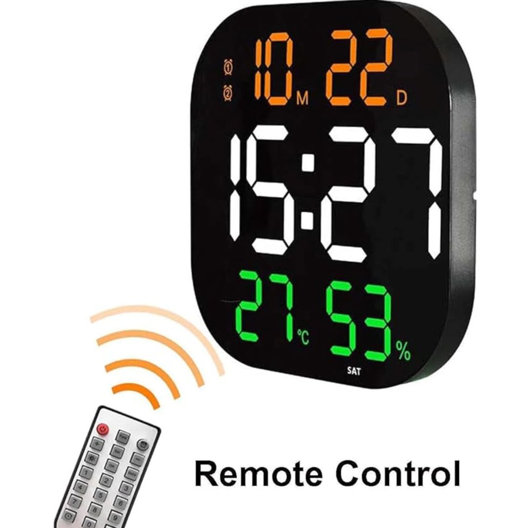 Display LED Digital Wall Clock with Date Temperature Auto Dimming Day of Week with Remote Control Perfect for Home Office