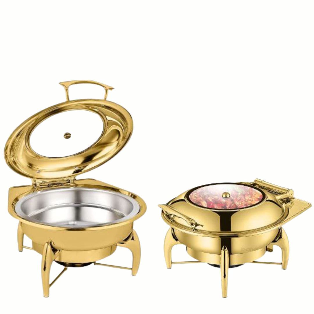 6 Ltr Gold Plated Round Hydraulic Cheffing Dish