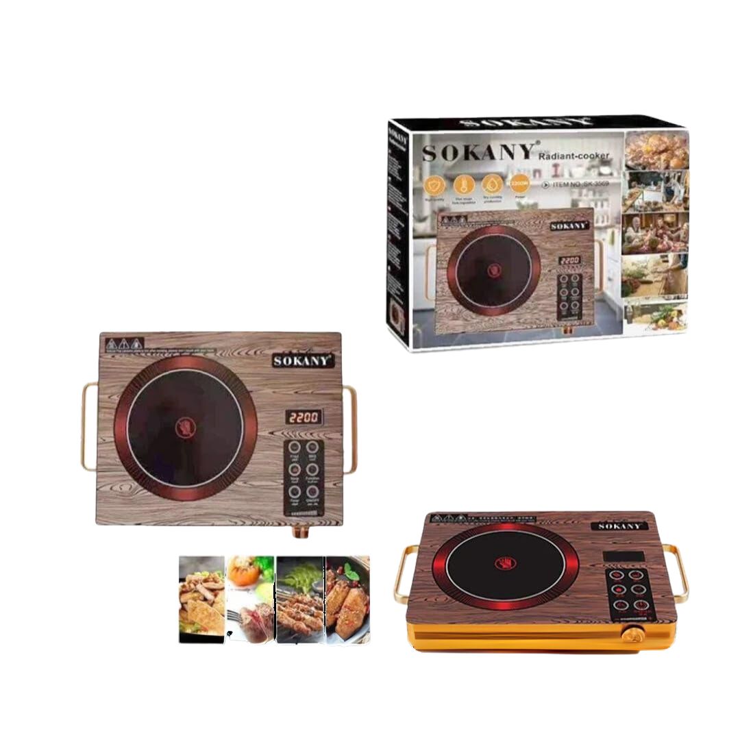 Sokany Single Plate Radiant Cooker 🔥🍲
Electric radiant heating – works with all types of flat-bottom cookware (including aluminum, ceramic, and steel).
Single plate design – compact, portable, and great for small spaces or travel.
Fast heating element with adjustable temperature control for precise cooking.
Easy to clean glass surface with durable build for everyday use.
Ideal for boiling, frying, simmering, or warming food quickly.