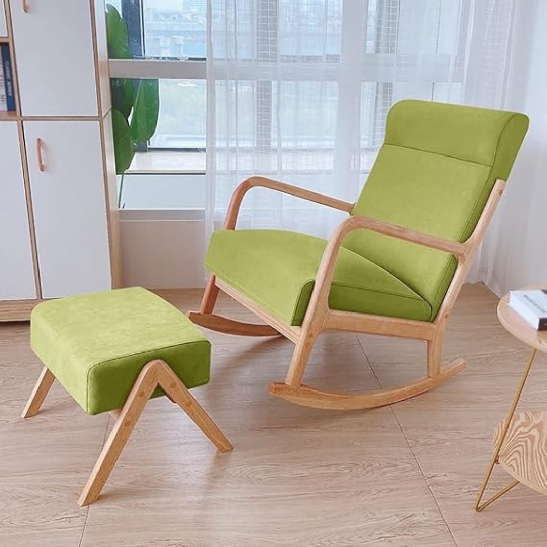 Modern Rocking Chair with Arch Headrest and Seat Cushions Relaxing Padded Seat for Patio Courtyard