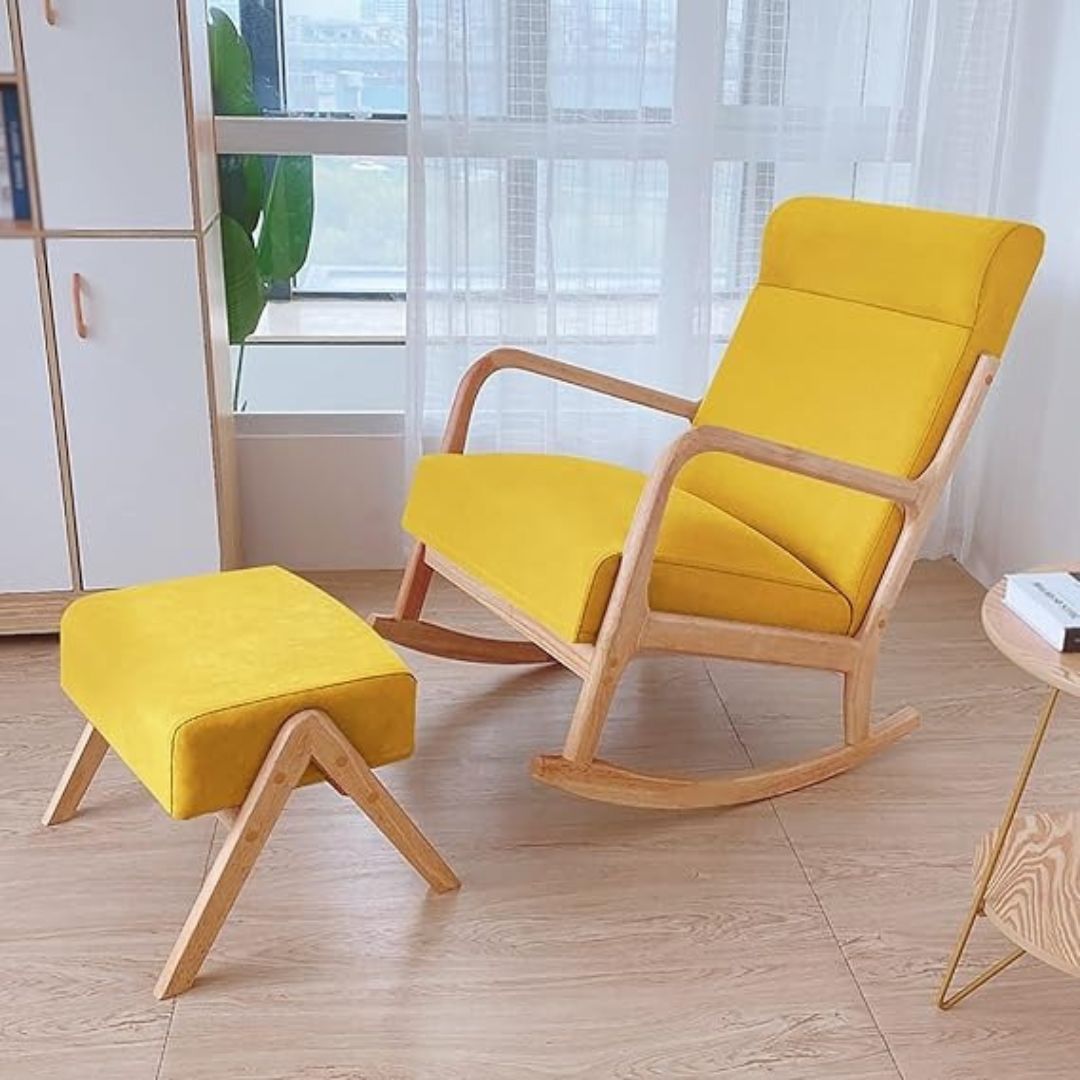 Modern Rocking Chair with Arch Headrest and Seat Cushions Relaxing Padded Seat for Patio Courtyard