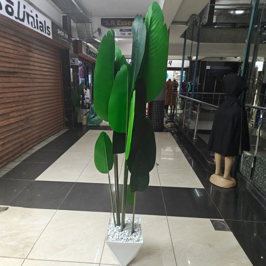 Artificial banana leaf plant with decorative plastic vase 180 cm