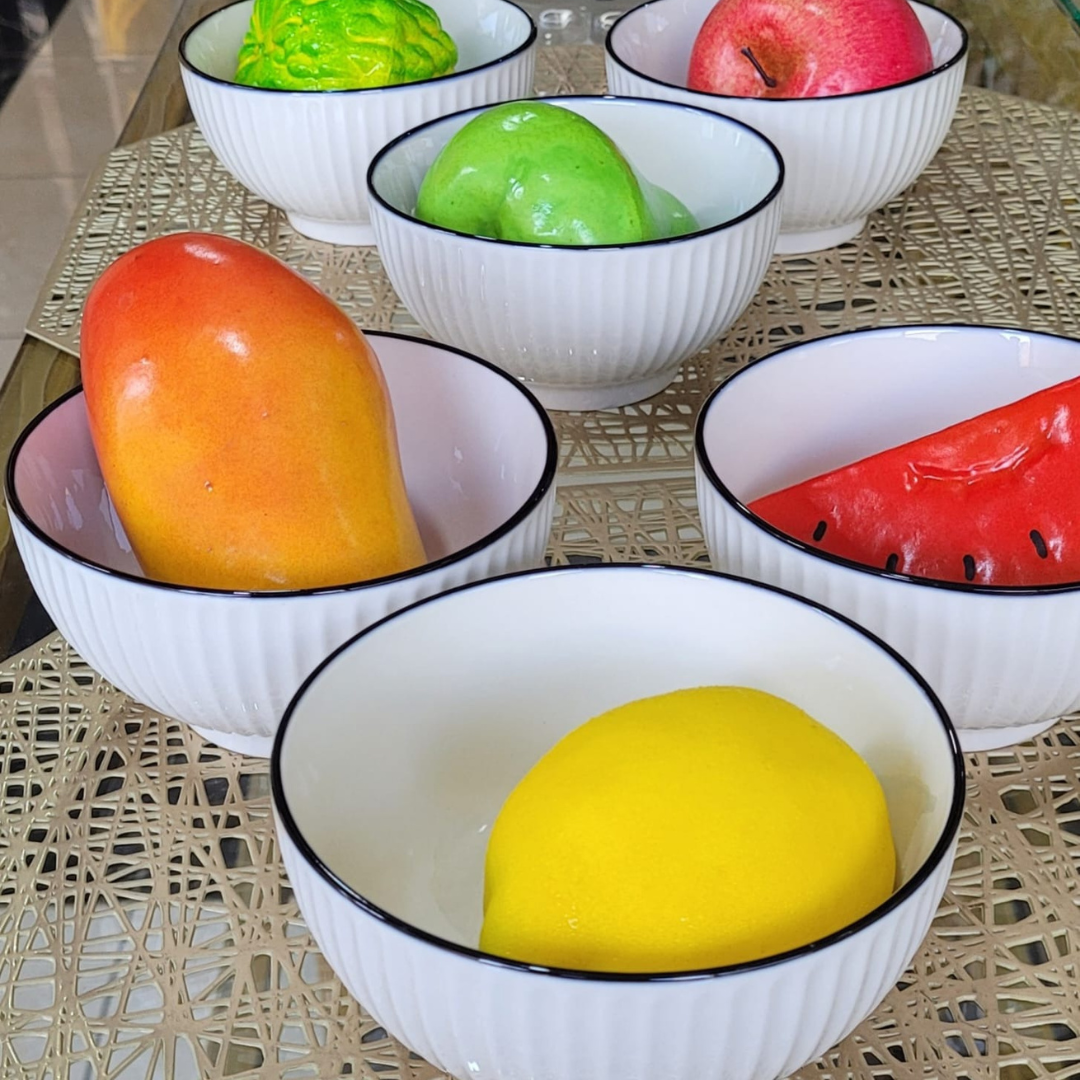 High Quality Ceramic Bowls – Set of 6 pcs
Material: Made from premium-grade ceramic for durability and a smooth, glossy finish.
Set Includes: 6 matching bowls, perfect for everyday use or special occasions.
Design: Sleek and modern design with a clean aesthetic that complements any kitchen décor.
Multi-Purpose: Ideal for serving soup, salads, desserts, cereals, or snacks.
Easy to Clean: Dishwasher-safe, microwave-safe, and resistant to stains and scratches.
Capacity: Generous size suitable for single