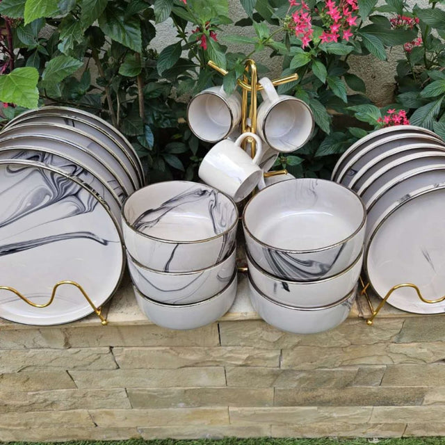 Marble gold rim dinner set 24PCS