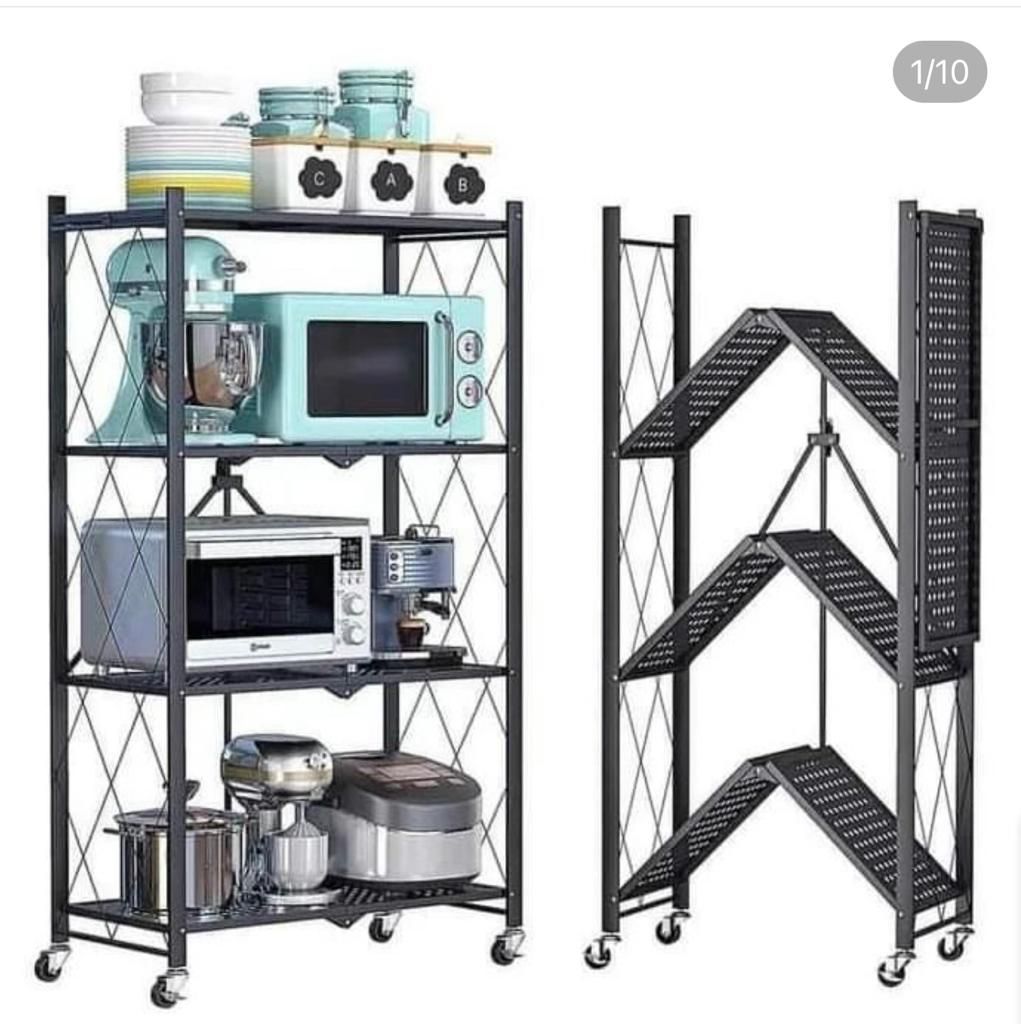 5 tier Foldable Kitchen Metallic storage Rack with wheels