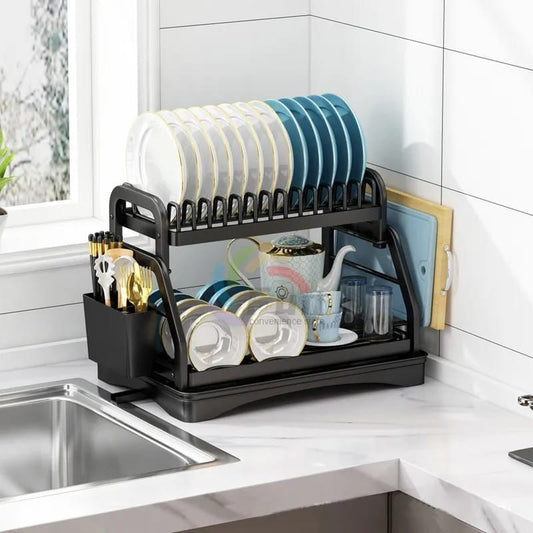 High quality heavy duty cabon free 2 tier dish rack with cutlery holder