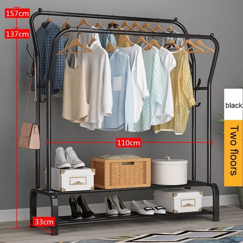 Curved double pole clothing rack