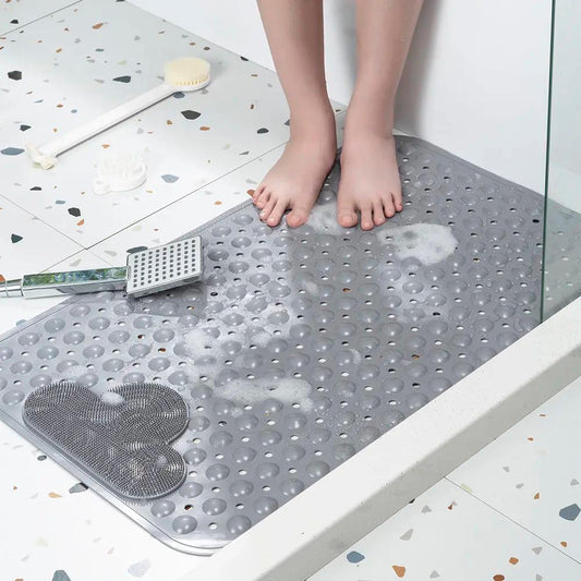 Non-Slip Bath Mat with Foot Scrubber, Suction Cups and Drain Holes. (50 x80cm)