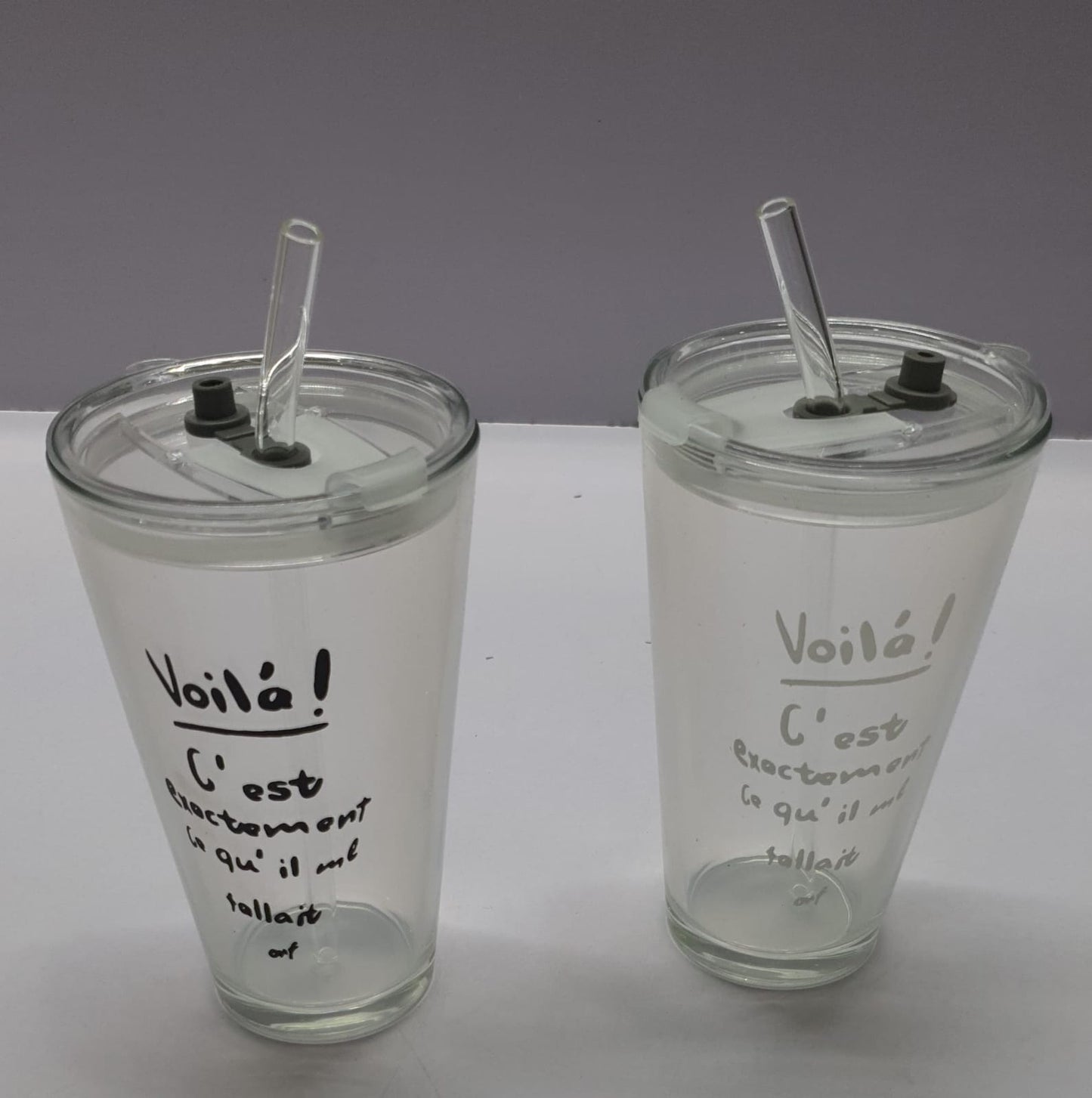 clear glass with glass straw and airtight seal acrylic lid