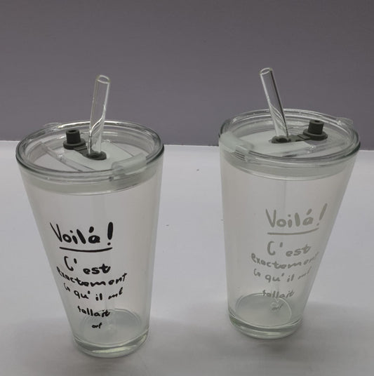 400ml I'm special clear glass with glass straw and airtight seal acrylic lid