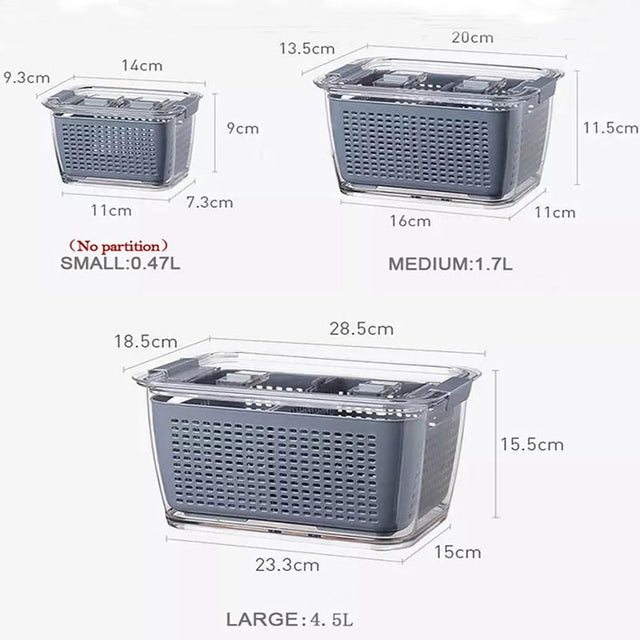 Fresh Food Storage Containers,Fridge Storage Container 4.5 L Keep Fresh Produce Saver BPA Free With Vents, Vegetable Containers For Fruit Salad in Refrigerator