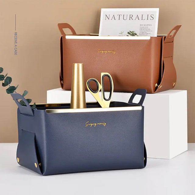 Multifunction PU Leather Collapsible Sundries Storage Basket/Organiser