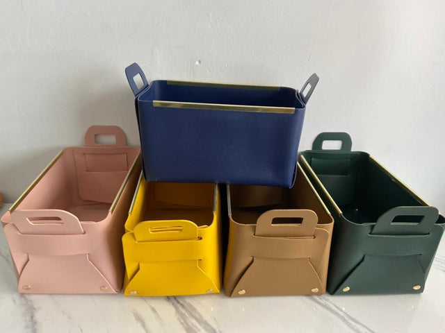 Multifunction PU Leather Collapsible Sundries Storage Basket/Organiser