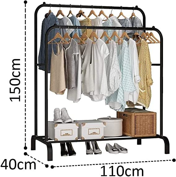Double Pole Clothing Rack With Lower Storage Shelf for Boxes /Shoes