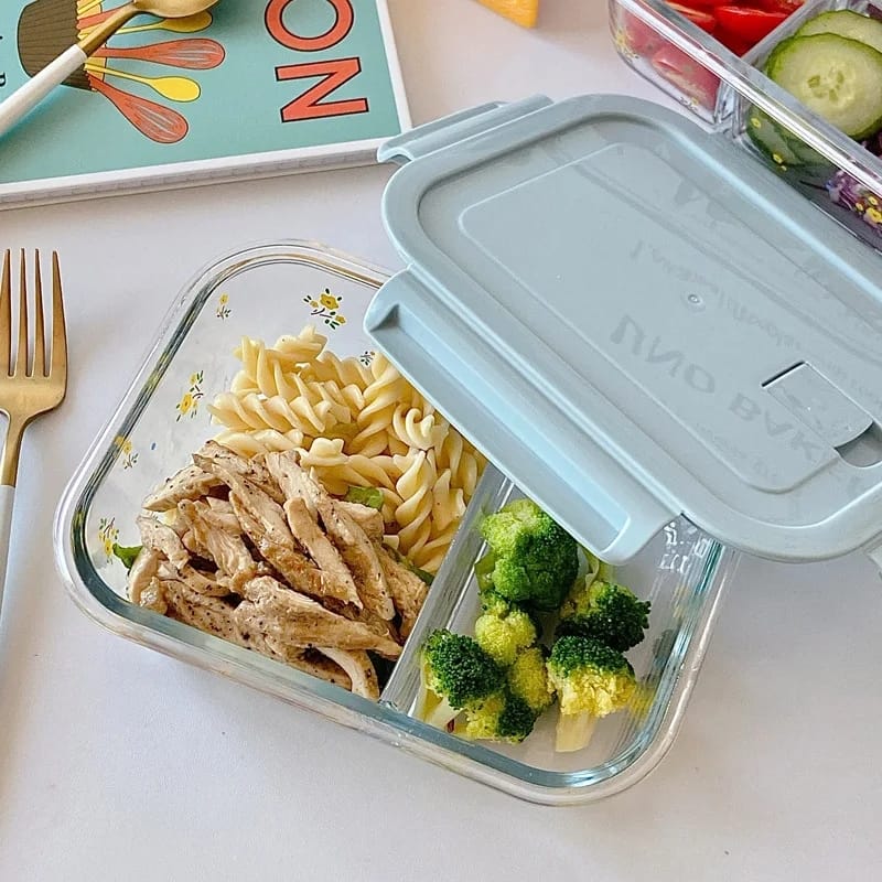 Microwave - Safe Partitioned Glass Lunch Box 2 Grid