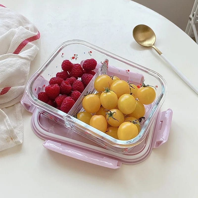 Microwave - Safe Partitioned Glass Lunch Box 2 Grid