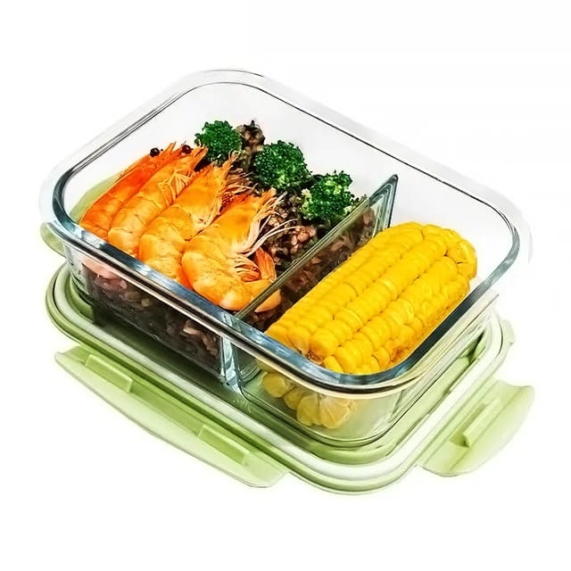 Microwave - Safe Partitioned Glass Lunch Box 2 Grid