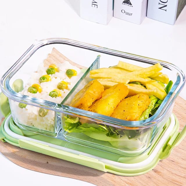 Microwave - Safe Partitioned Glass Lunch Box 2 Grid