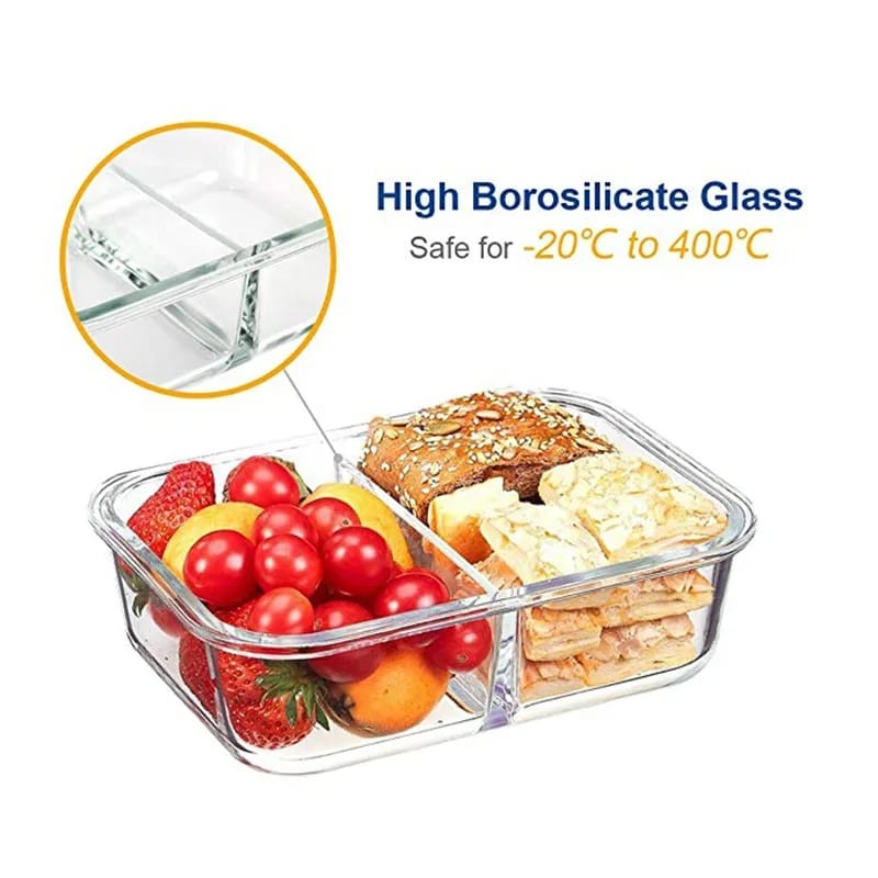 Microwave - Safe Partitioned Glass Lunch Box 2 Grid