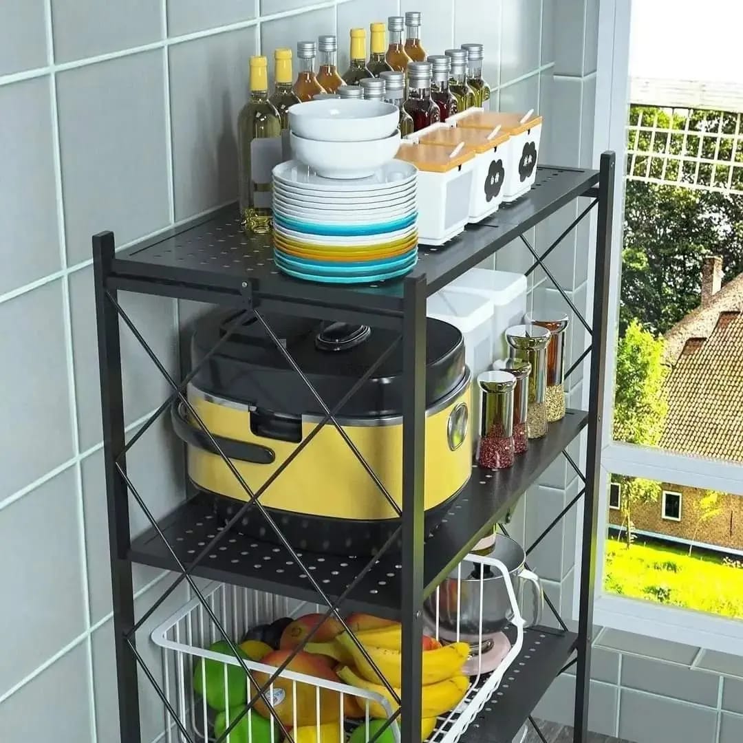 Foldable movable metallic storage rack