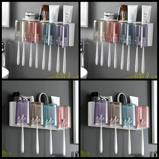 Cute toothbrush holder set with 4 clear glasses