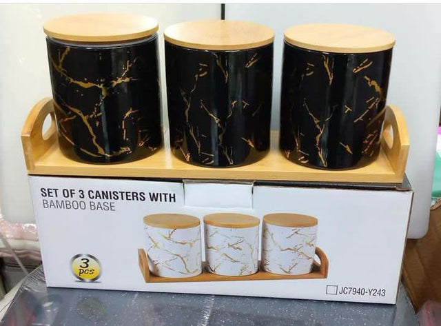Canisters With A Bamboo Base Stand