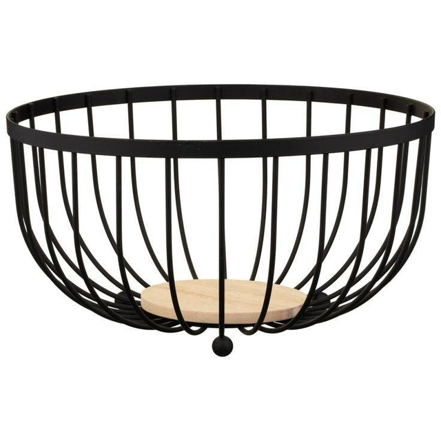 Black Fruit Basket With Wooden Base