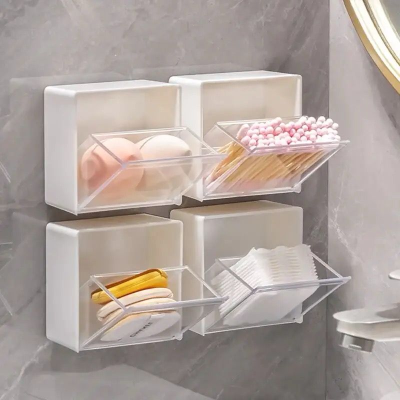 2pcs set Plastic Wall Mounted Storage Box Dustproof Bathroom Organizer