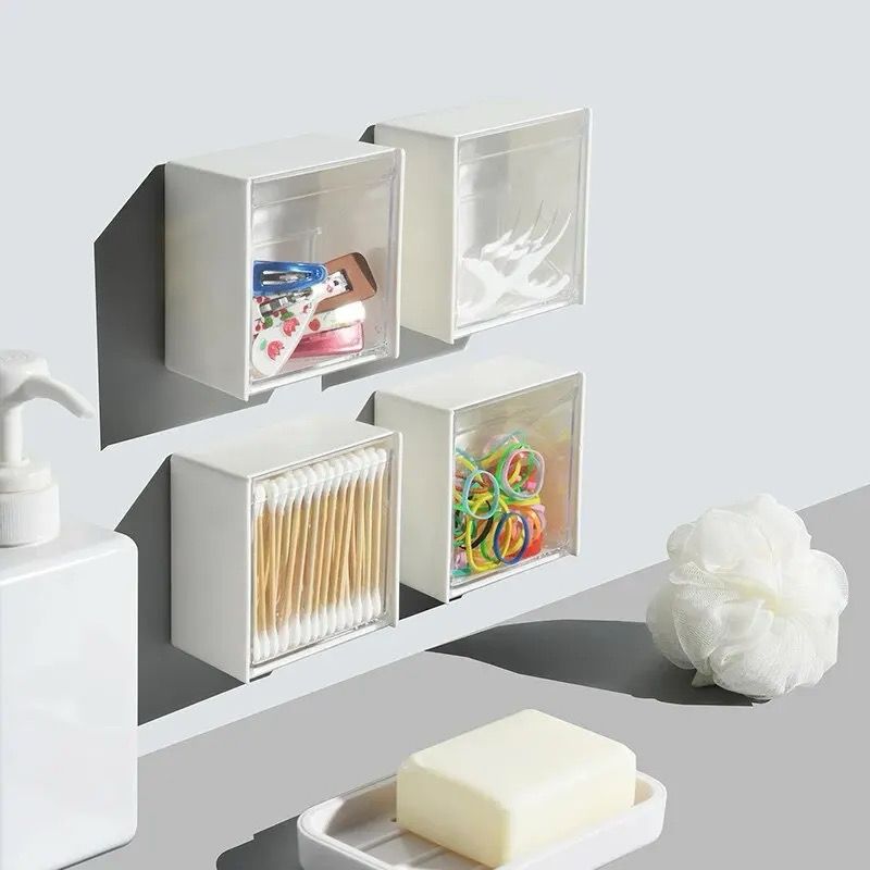 2pcs set Plastic Wall Mounted Storage Box Dustproof Bathroom Organizer