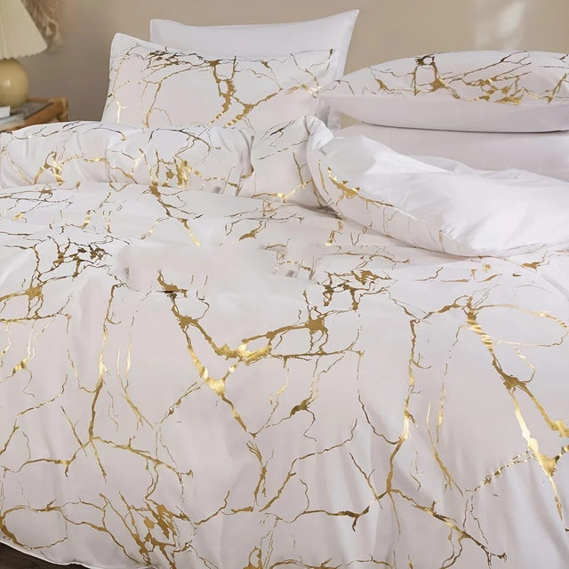 White Marble Printed 3 Piece Luxury Microfiber Down duvet Cover