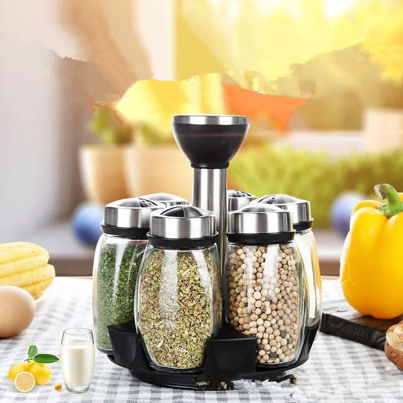 Rotating Seasoning Glass Jar Storage Set